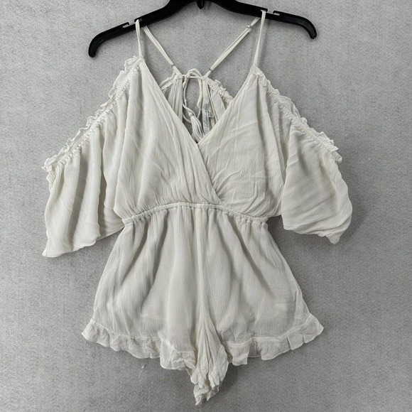 Lovers +‎ Friends Womens SMALL Romper Ruffle Open Back Slouchy Gauze Ruffle Boho - Picture 1 of 15